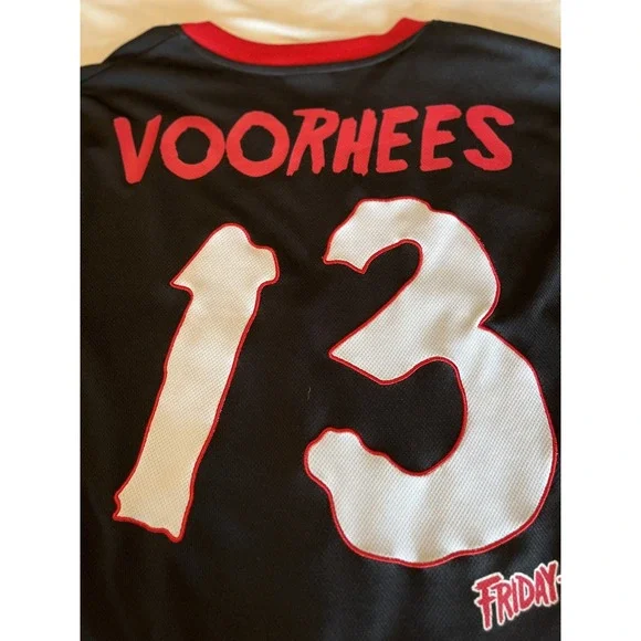 Friday The 13th Jason Voorhees Hockey Jersey Men's S/P Black Red Horror Patch - Picture 9 of 10
